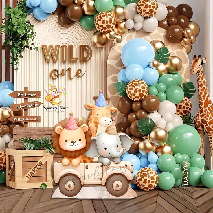 Safari-birthday-jeep-car-cutout-standee-animal-cute-baby-shower-big-decor-giraffe-lion-standing-character-with-cutline-party-backdrop